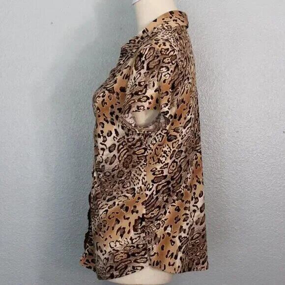 Vintage E.K. Designs Leopard Animal Print Spandex Blend Blouse Size M - Picture 6 of 12